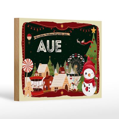 Cartel de madera Saludos navideños de AUE decoración de regalo 18x12 cm