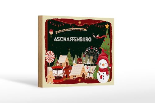 Holzschild Weihnachten Grüße ASCHAFFENBURG Geschenk 18x12 cm