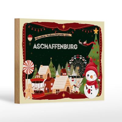 Cartel de madera Saludos navideños ASCHAFFENBURG regalo 18x12 cm