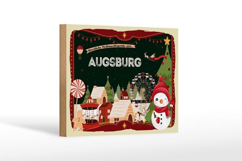 Holzschild Weihnachten Grüße AUGSBURG Geschenk Dekoration 18x12 cm