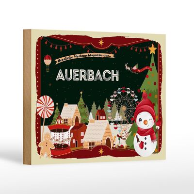 Holzschild Weihnachten Grüße AUERBACH Geschenk Dekoration 18x12 cm