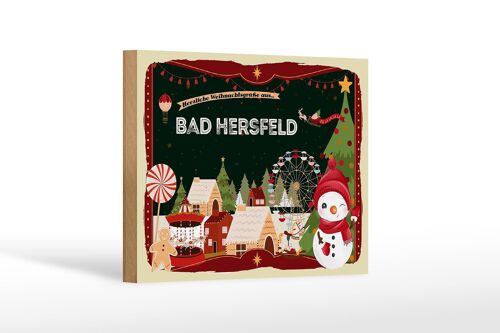 Holzschild Weihnachten Grüße aus BAD HERSFELD Geschenk 18x12 cm