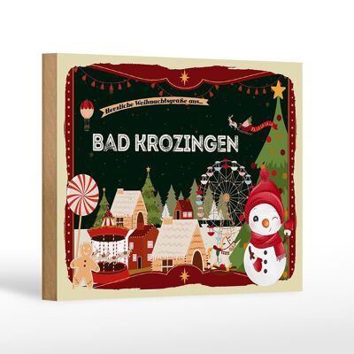 Cartel de madera Saludos navideños BAD KROZINGEN regalo 18x12 cm