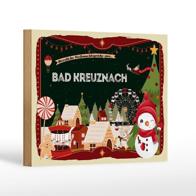 Panneau en bois Vœux de Noël BAD KREUZNACH cadeau 18x12 cm