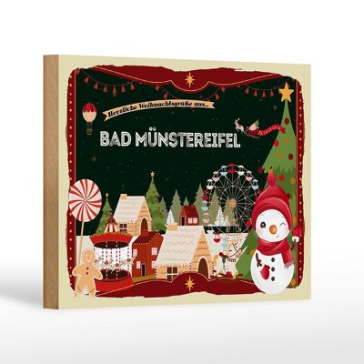 Panneau en bois Salutations de Noël de BAD MÜNSTEREIFEL cadeau 18x12 cm