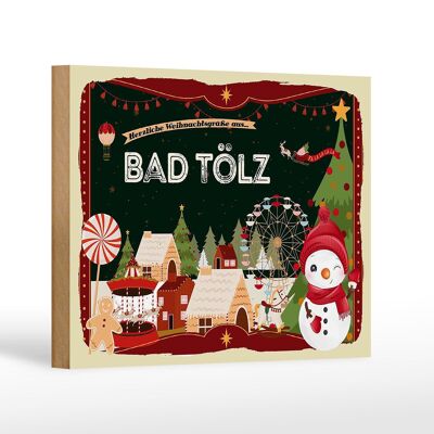 Cartel de madera Saludos navideños BAD TÖLZ decoración de regalo 18x12 cm