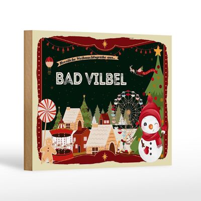 Cartel de madera felicitaciones navideñas BAD VILBEL decoración regalo 18x12cm