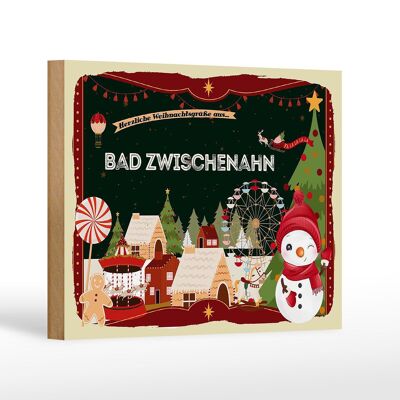 Holzschild Weihnachten Grüße aus BAD ZWISCHENHAHN Geschenk 18x12 cm