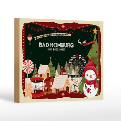 Holzschild Weihnachten Grüße aus BAD-HOMBURG Geschenk 18x12 cm