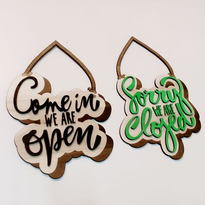 Set of 2 Open Closed Wooden Sign - Business - Shop - Store - Layered Art