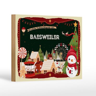 Wooden sign Christmas greetings BAESWEILER gift decoration 18x12 cm