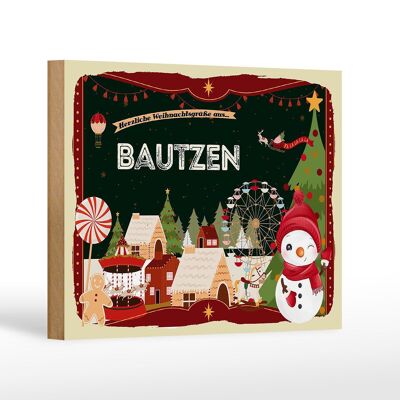 Wooden sign Christmas greetings from BAUTZEN gift decoration 18x12 cm