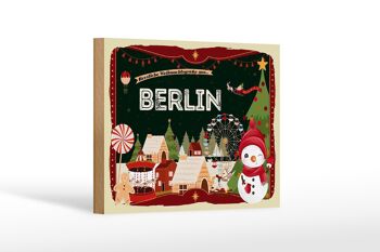 Panneau en bois Salutations de Noël de BERLIN Décoration cadeau 18x12 cm 1