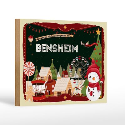 Cartel de madera Saludos navideños BENSHEIM decoración de regalo 18x12 cm