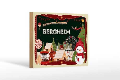 Holzschild Weihnachten Grüße BERGHEIM Geschenk Dekoration 18x12 cm