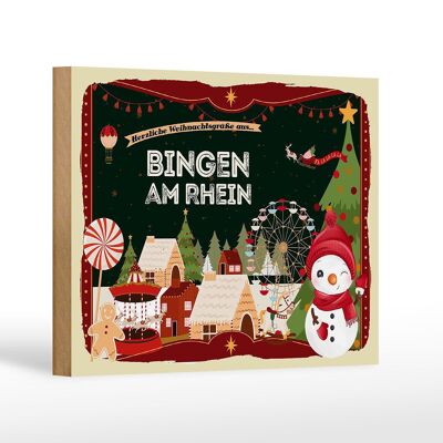Cartel de madera Saludos navideños BINGEN AM RHEIN regalo 18x12 cm