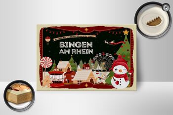 Panneau en bois Vœux de Noël BINGEN AM RHEIN cadeau 18x12 cm 2