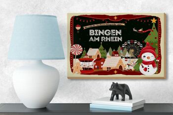 Panneau en bois Vœux de Noël BINGEN AM RHEIN cadeau 18x12 cm 3