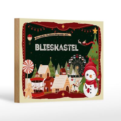 Holzschild Weihnachten Grüße BLIESKASTEL Geschenk Dekoration 18x12 cm