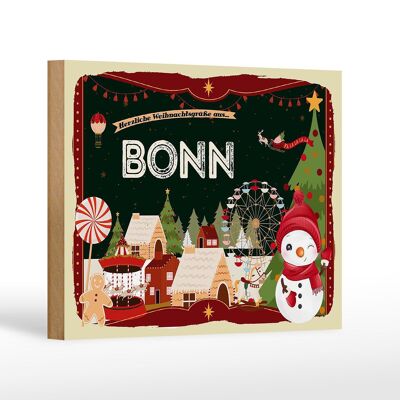 Cartel de madera Saludos navideños de BONN decoración de regalo 18x12 cm