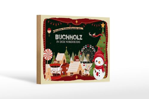 Holzschild Weihnachten Grüße BUCHHOLZ Geschenk Dekoration 18x12 cm