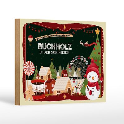 Wooden sign Christmas greetings BUCHHOLZ gift decoration 18x12 cm