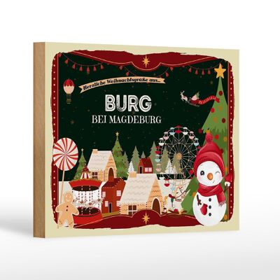 Holzschild Weihnachten Grüße aus BURG bei MAGDEBURG Geschenk 18x12 cm