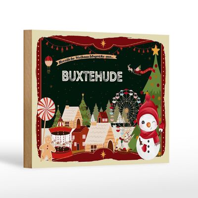 Holzschild Weihnachten Grüße BUXTEHUDE Geschenk Dekoration 18x12 cm