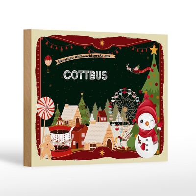 Holzschild Weihnachten Grüße aus COTTBUS Geschenk Dekoration 18x12 cm