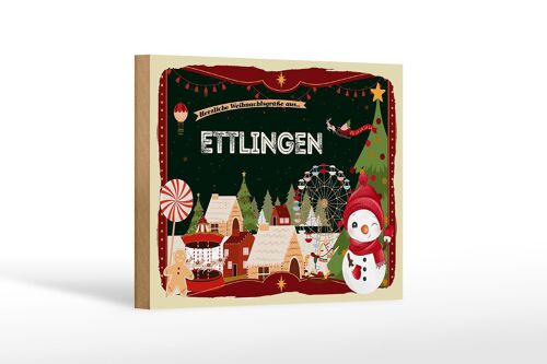 Holzschild Weihnachten Grüße ETTLINGEN Geschenk Dekoration 18x12 cm