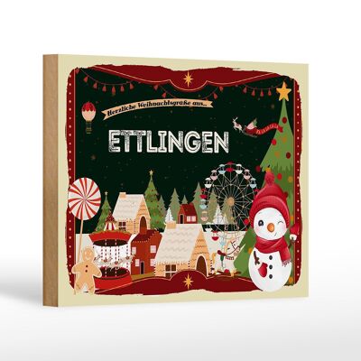 Cartel de madera Saludos navideños ETTLINGEN decoración de regalo 18x12 cm