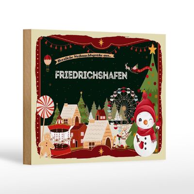 Cartel de madera Saludos navideños FRIEDRICHSHAFEN decoración de regalo 18x12 cm