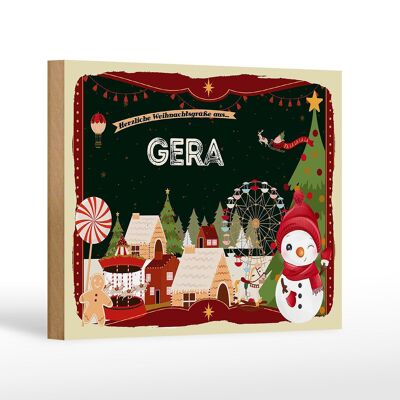 Holzschild Weihnachten Grüße aus GERA Geschenk Dekoration 18x12 cm