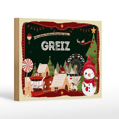 Holzschild Weihnachten Grüße aus GREIZ Geschenk Dekoration 18x12 cm