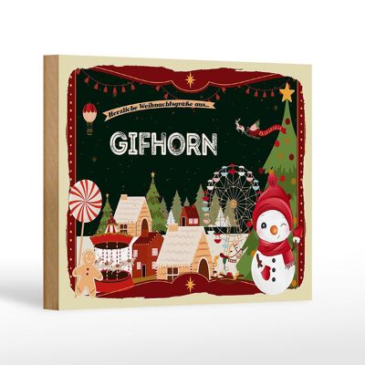Holzschild Weihnachten Grüße aus GIFHORN Geschenk Dekoration 18x12 cm