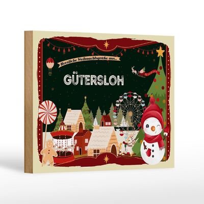 Wooden sign Christmas greetings GÜTERSLOH gift decoration 18x12 cm
