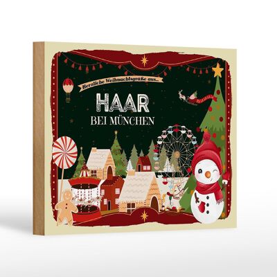 Cartel de madera Saludos navideños HAAR BEI MUNICH decoración de regalo 18x12 cm