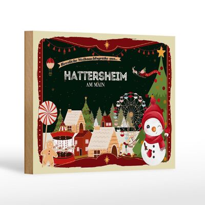 Wooden sign Christmas greetings HATTERSHEIM AM MAIN gift decoration 18x12cm