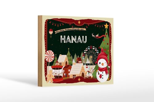 Holzschild Weihnachten Grüße aus HANAU Geschenk Dekoration 18x12 cm