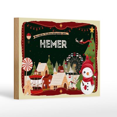 Holzschild Weihnachten Grüße aus HEMER Geschenk Dekoration 18x12 cm