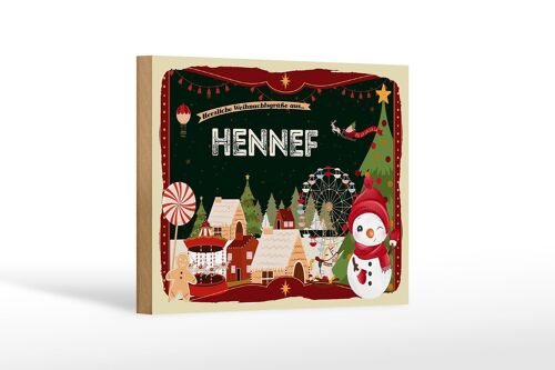 Holzschild Weihnachten Grüße aus HENNEF Geschenk Dekoration 18x12 cm