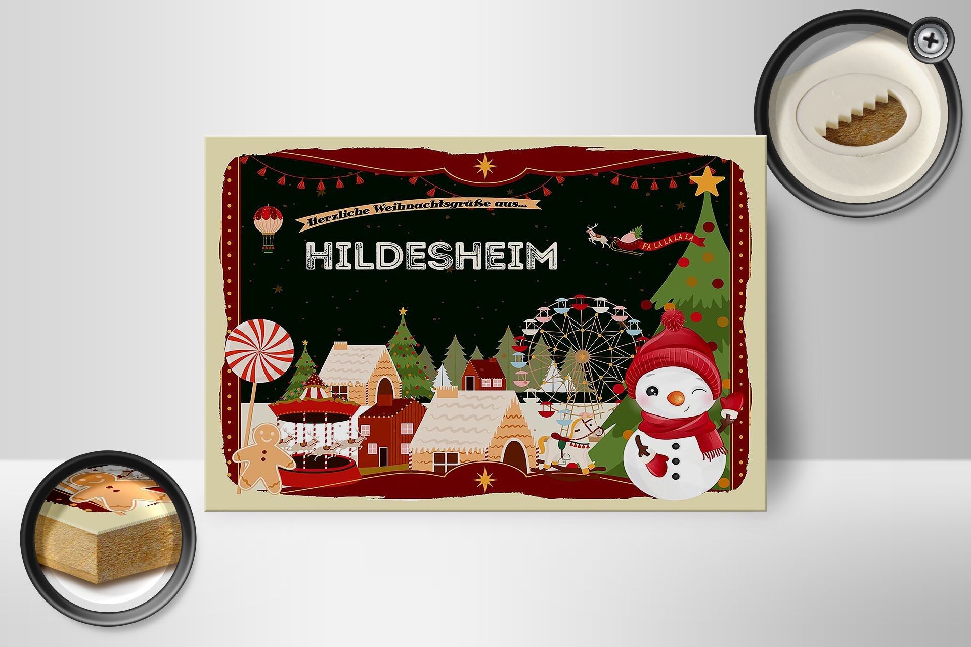 Holzschild Weihnachten Grüße HILDESHEIM Geschenk Dekoration 18x12 cm