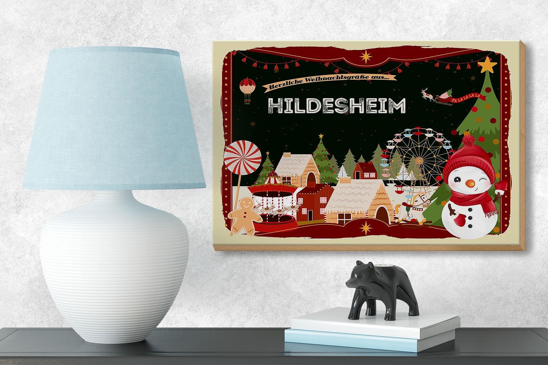 Holzschild Weihnachten Grüße HILDESHEIM Geschenk Dekoration 18x12 cm