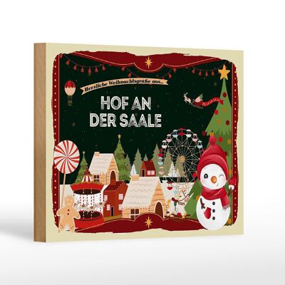 Holzschild Weihnachten Grüße HOF AN DER SAALE Geschenk Dekoration 18x12 cm