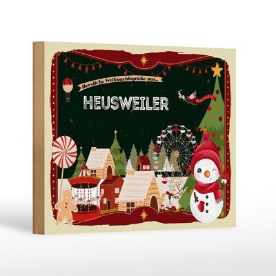Cartel de madera Saludos navideños HEUSWEILER decoración de regalo 18x12 cm