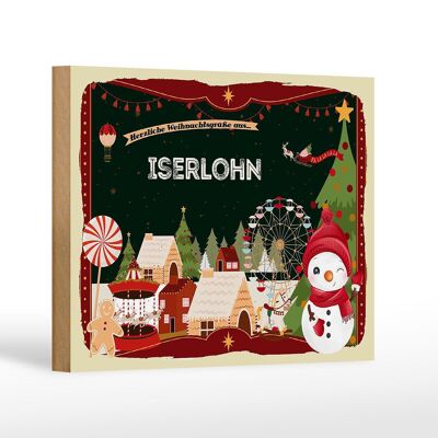 Wooden sign Christmas greetings ISERLOHN gift decoration 18x12 cm