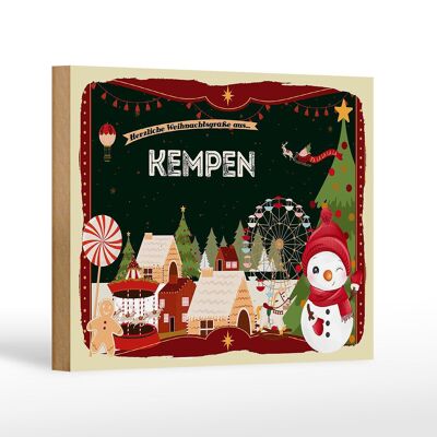 Holzschild Weihnachten Grüße aus KEMPEN Geschenk Dekoration 18x12 cm