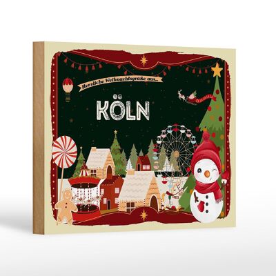 Wooden sign Christmas greetings from COLOGNE gift decoration 18x12 cm