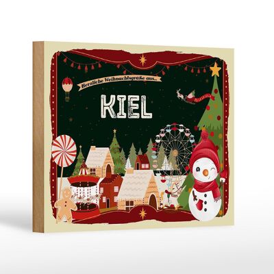 Holzschild Weihnachten Grüße KIEL Geschenk FEST Dekoration 18x12 cm