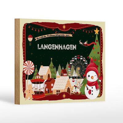 Cartel de madera Saludos navideños LANGENHAGEN decoración de regalo 18x12 cm